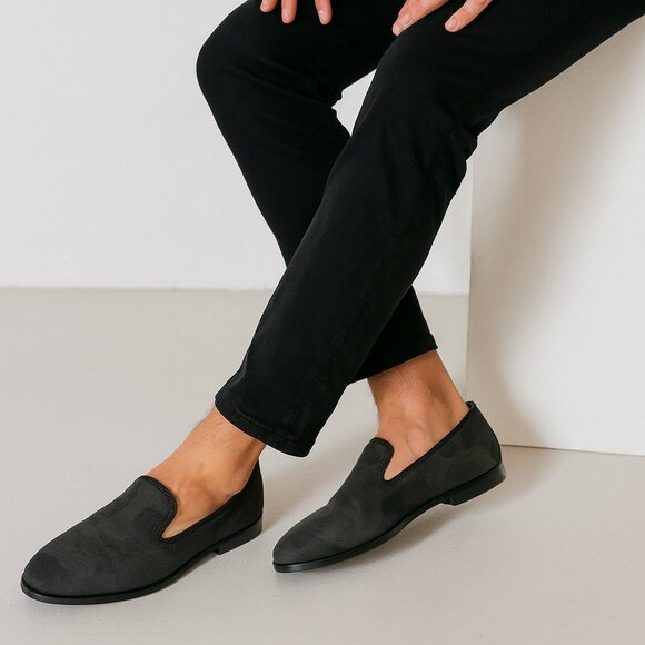 Duke + Dexter Black Camo Canvas Loafers Size 7 Handmade in England Slip-On Shoes - Picture 1 of 11